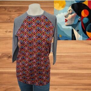 NWT Lularoe Randy Size XS Multicolored Paisley Print with Gray Sleeves Women Top